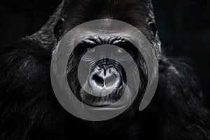 Portrait of a Gorilla with Intence Gaze extreme closeup. Generative AI