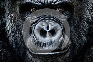 Portrait of a Gorilla with Intence Gaze extreme closeup. Generative AI