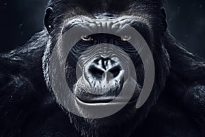Portrait of a Gorilla with Intence Gaze extreme closeup. Generative AI
