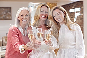 Portrait Of Grandmother With Adult Daughter And Granddaughter Trying On Wedding Dress In Store