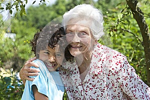 Portrait of a Grandmother and her happy grandson