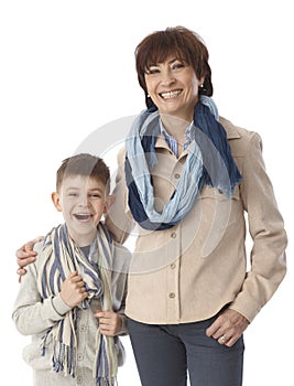 Portrait of granny and grandson smiling happy