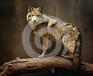 Portrait of a gray wolf angry in the forest