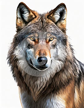Portrait of a gray wolf - on a white background