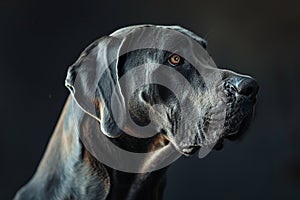 Portrait of a Great Dane dog on a black background.