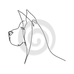 Portrait of Great Dane Dog Breed in Continuous Line Art Style with Editable Stroke Isolated on White Background. Minimalistic