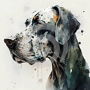 Portrait of great dane dog with watercolor effect. Digital painting