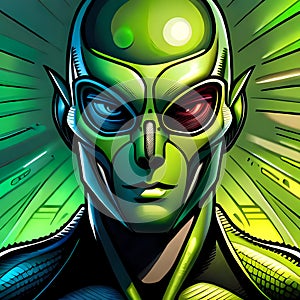 Portrait of green extraterrestrial humanoid photo