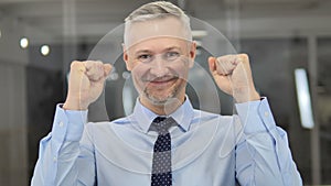 Portrait of Grey Hair Businessman Celebrating Success