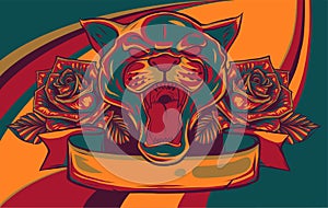 Portrait of a grinning Panther with a roses vector