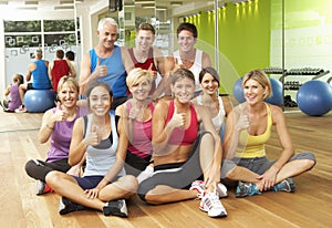 Portrait Of Group Of Gym Members In Fitness Class photo