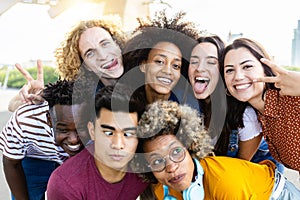 Portrait group of happy young best friends enjoying together outdoors