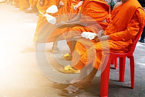 Portrait of a group of monks and funeral ceremonies in Thai temples