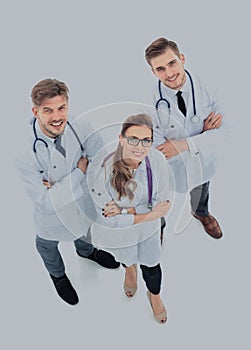 Portrait of group of smiling hospital colleagues standing togeth