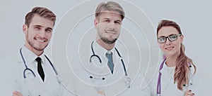 Portrait of group of smiling hospital colleagues standing togeth