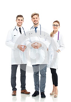 Portrait of group of smiling hospital colleagues standing togeth