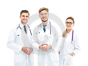 Portrait of group of smiling hospital colleagues standing togeth