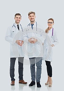 Portrait of group of smiling hospital colleagues standing togeth