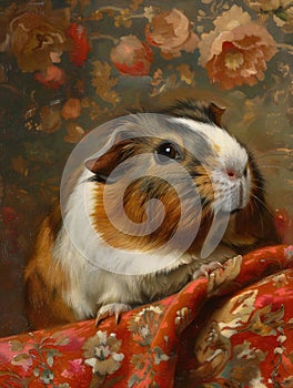 Portrait of a Guinea Pig in a Posh Floral Setting