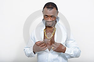 Portrait of handsome bearded African man as gangster