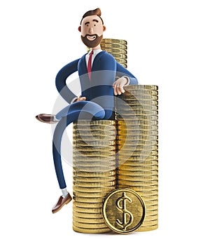 3d illustration. Portrait of a handsome businessman Billy with a stack of money. photo