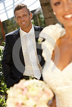 Portrait of handsome groom on wedding-day