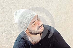 Portrait of a handsome Italy man face outdoors