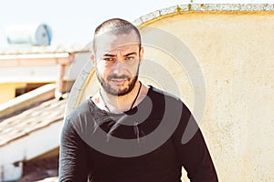 Portrait of a handsome Italy man face outdoors