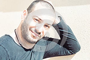 Portrait of a handsome Italy man face outdoors