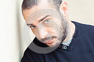 Portrait of a handsome Italy man face outdoors