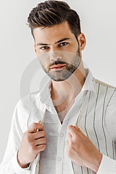 portrait of handsome man in linen clothes