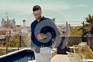 Portrait of handsome man wear summer outfit photo