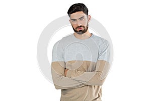 Portrait of handsome man posing against white background