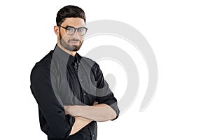 Portrait of handsome man posing against white background