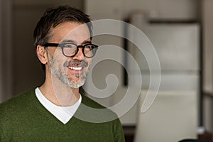 Portrait Of A Handsome Man Smiling Away. With Glasses.