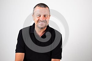 Portrait handsome man on White Background smiling Laughing At Camera