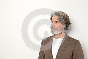 Portrait of handsome mature man. Space for text