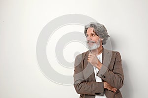 Portrait of handsome mature man. Space for text