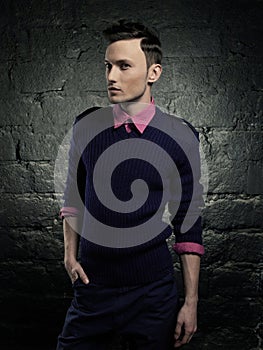 Portrait of a handsome stylish man posing in photostudio