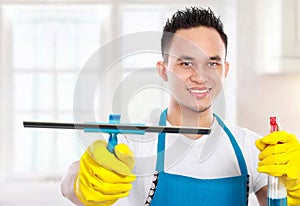 Man cleaning the house