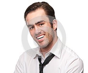 Portrait of a handsome young man smiling with necktie