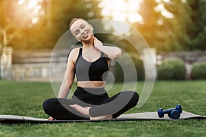 Portrait of happiness young woman practicing yoga on outdoors.Yoga and relax concept