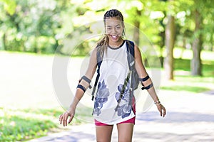 Portrait of Happy Active African American Female Teenager Having Good Time