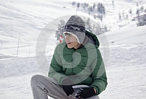 Portrait of happy boy in the snow in Uludag