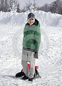 Portrait of happy boy in the snow in Uludag