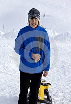 Portrait of happy boy in the snow in Uludag