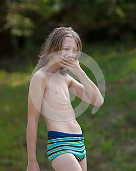 Portrait of a Happy Boy in Swimwear.