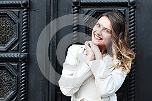 Portrait of happy cheerful beautiful young woman, outdoors