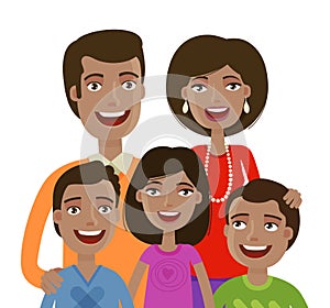 Portrait of happy cheerful family. People, domestic life, parents and children. Cartoon vector illustration