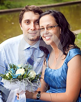 Portrait of happy content couple outdoor